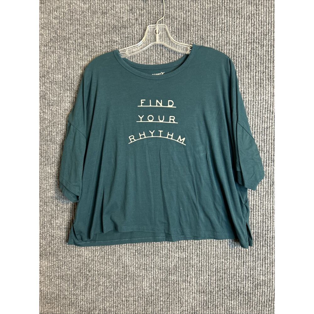 Old Navy Active Womens Cropped Tee Size Large Tall Green Find Your Rhythm Go Dry